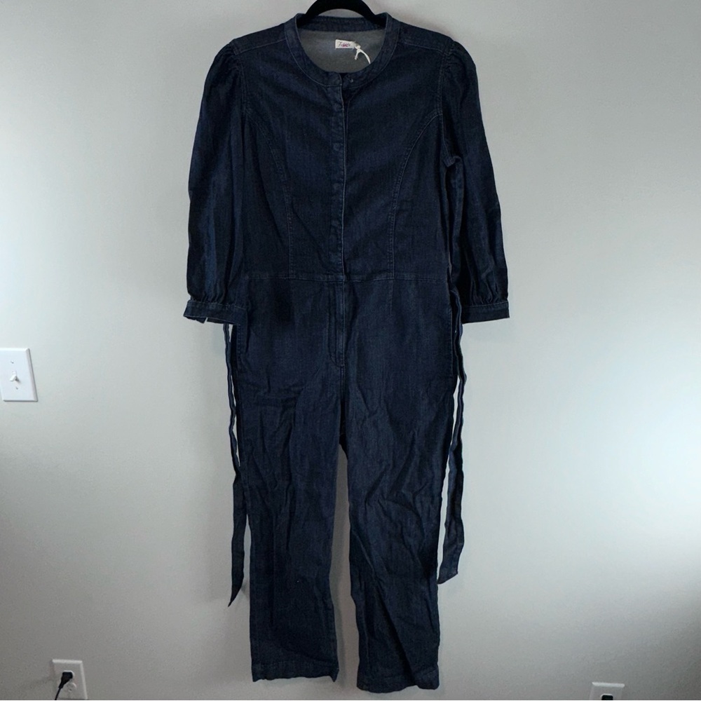 Faherty Charlotte Denim Long Sleeve Women Jumpsuit in Dark Rinse Size M